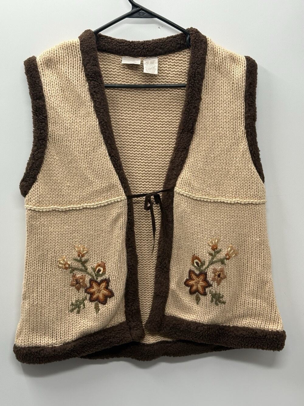 Fiorlini International Sweater Vest L Cottagecore Boho Embroidered Wool Blend
